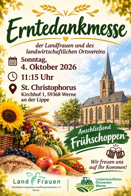 Einladung zur Erntedankmesse am 04. Oktober 2026 in St. Christophorus